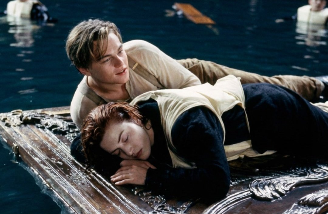 Cinematic movie scene recreation in 4K, dramatic maritime survival scenario featuring two characters